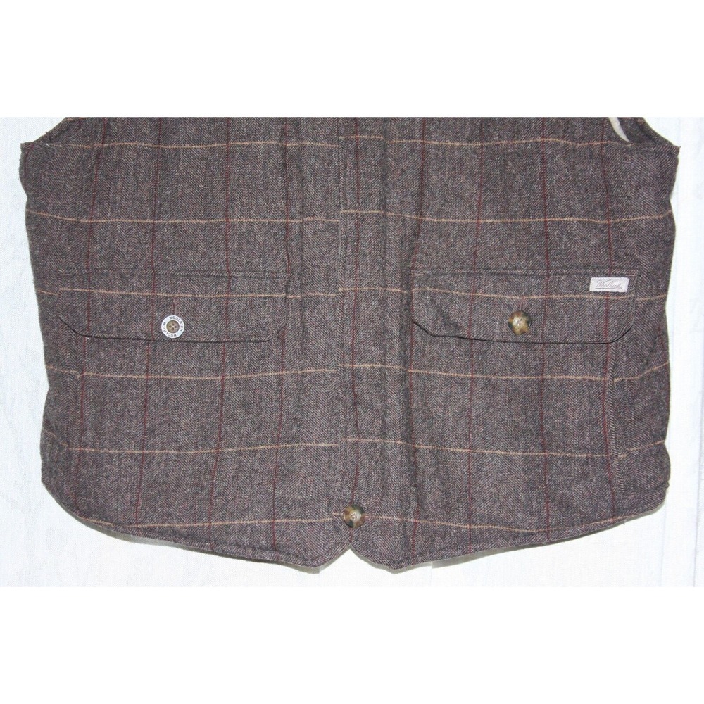 VTG Woolrich Wool Herringbone Check Brown Men's Vest‎ Sherpa Lined Sz XL Grandpa - Picture 3 of 16